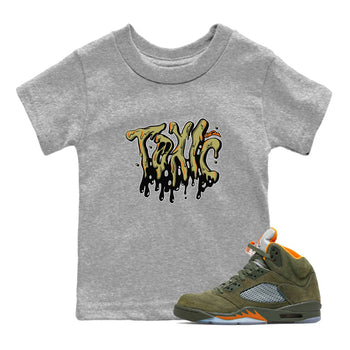 Air Jordan 5 Olive shirt to match jordans Toxic sneaker tees AJ5 Olive SNRT sneaker release tees baby toddler Heather Grey 1 cotton Shirt
