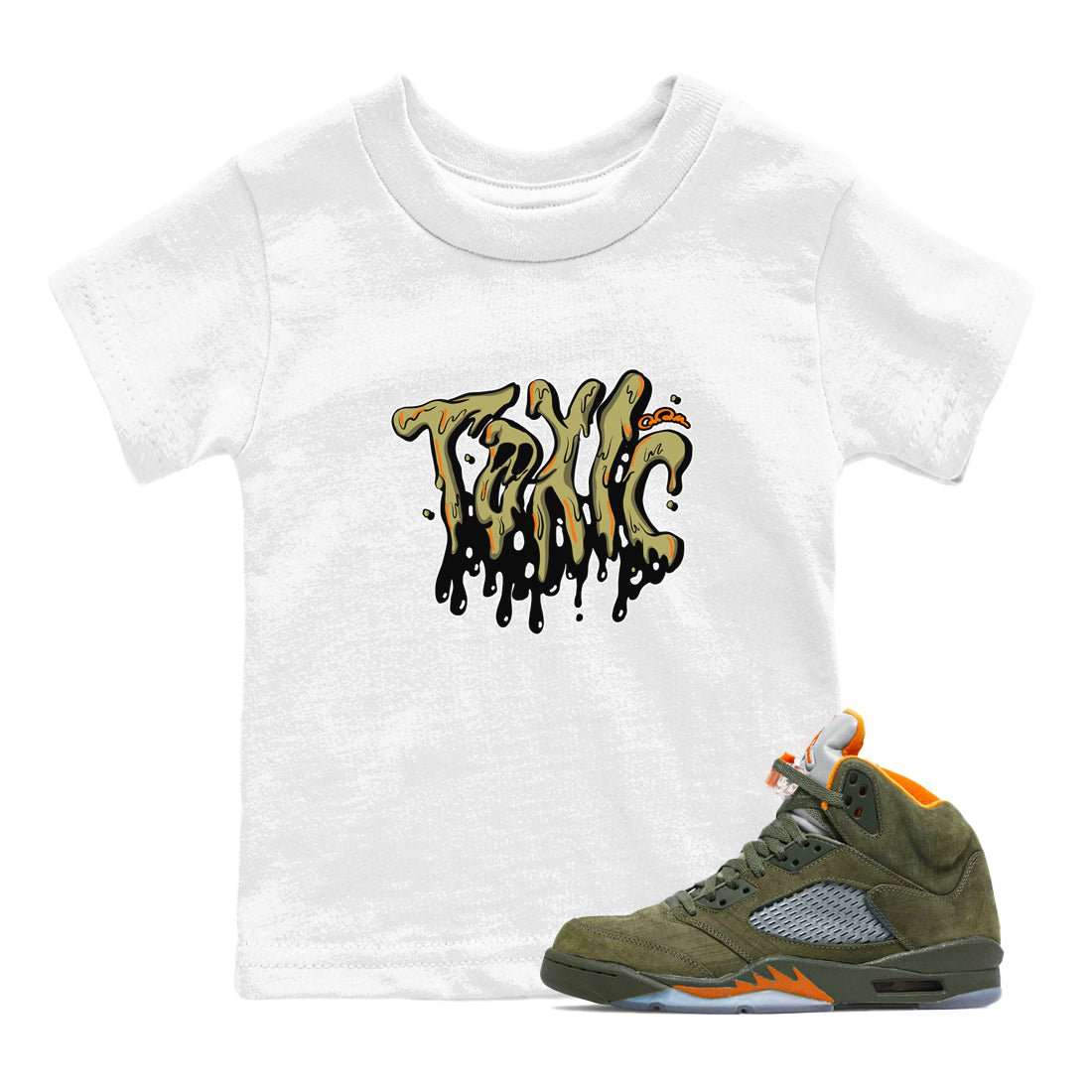 Air Jordan 5 Olive shirt to match jordans Toxic sneaker tees AJ5 Olive SNRT sneaker release tees baby toddler White 1 cotton Shirt