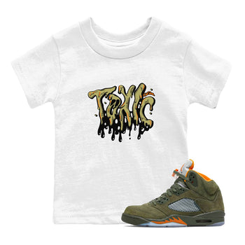 Air Jordan 5 Olive shirt to match jordans Toxic sneaker tees AJ5 Olive SNRT sneaker release tees baby toddler White 1 cotton Shirt