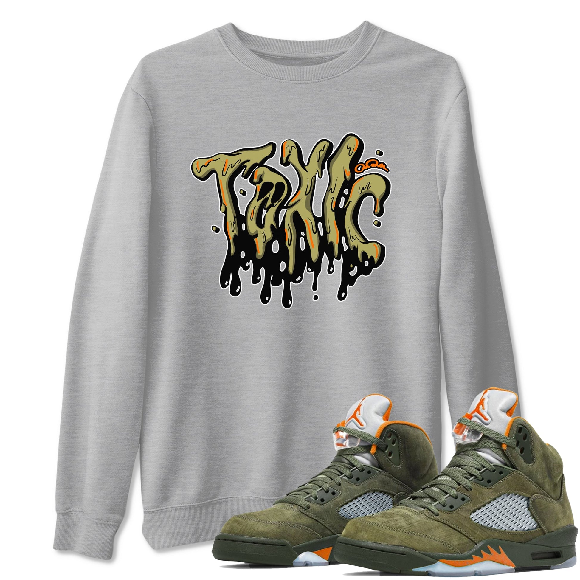 Air Jordan 5 Olive shirt to match jordans Toxic sneaker tees AJ5 Olive SNRT Sneaker Release Tees unisex cotton Heather Grey 1 crew neck shirt