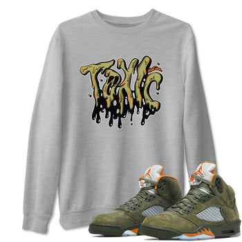 Air Jordan 5 Olive shirt to match jordans Toxic sneaker tees AJ5 Olive SNRT Sneaker Release Tees unisex cotton Heather Grey 1 crew neck shirt