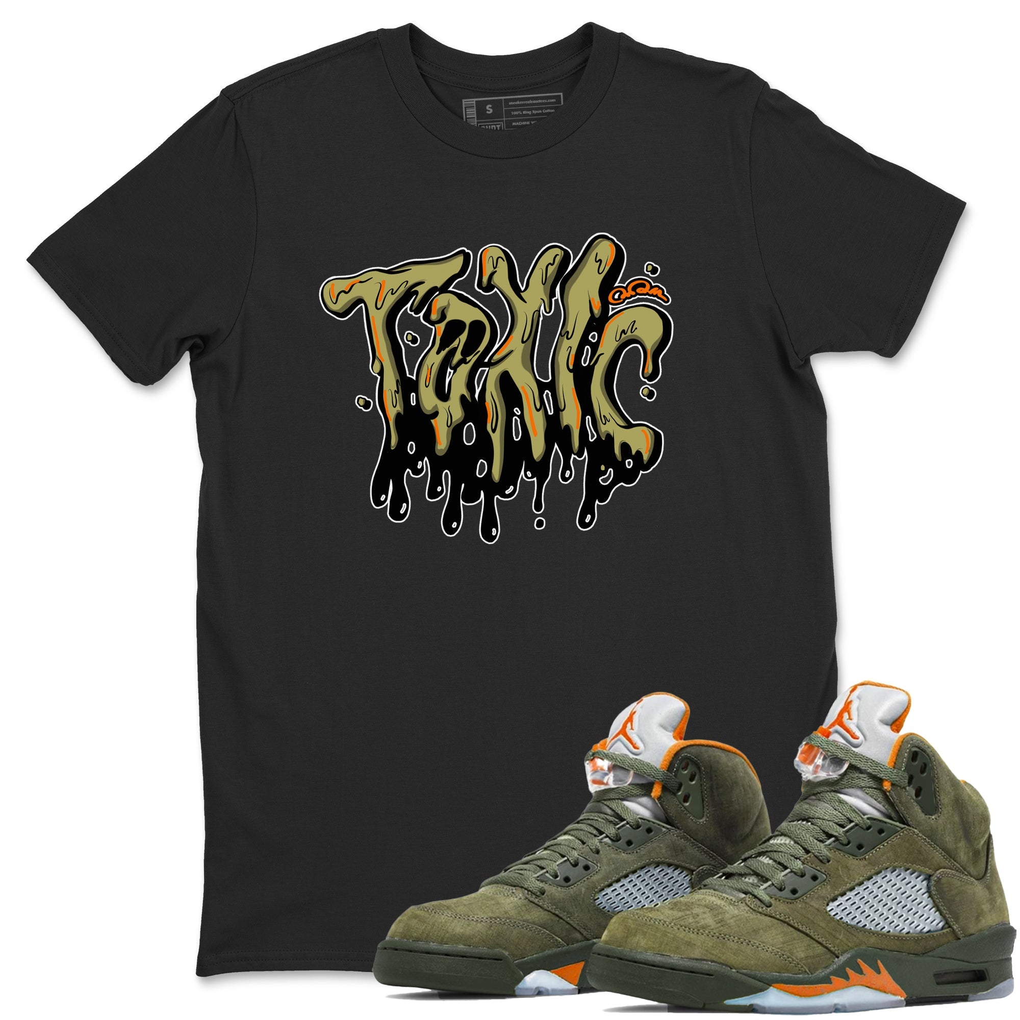 Air Jordan 5 Olive shirt to match jordans Toxic sneaker tees AJ5 Olive SNRT Sneaker Release Tees unisex cotton Black 1 crew neck shirt