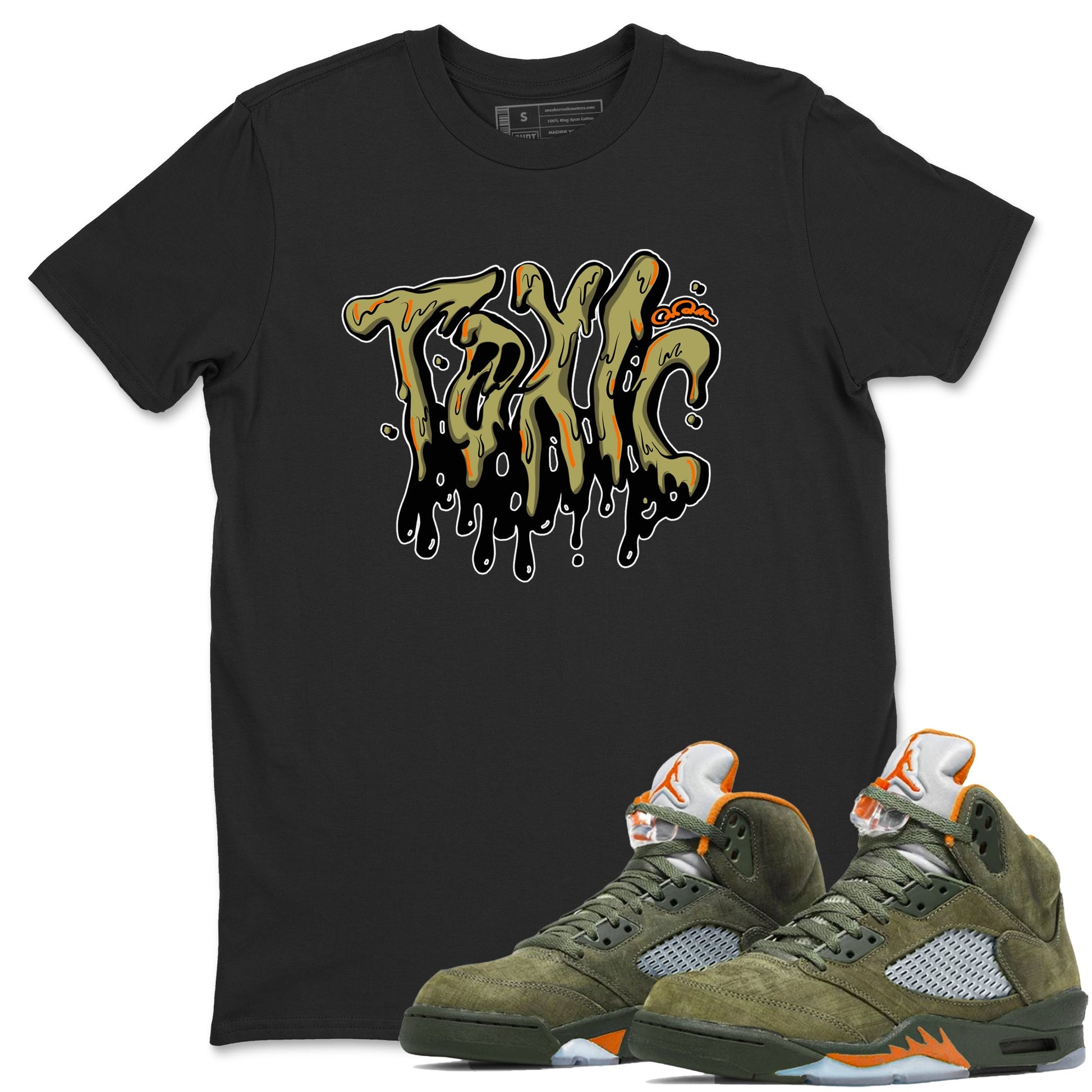 Air Jordan 5 Olive shirt to match jordans Toxic sneaker tees AJ5 Olive SNRT Sneaker Release Tees unisex cotton Black 1 crew neck shirt