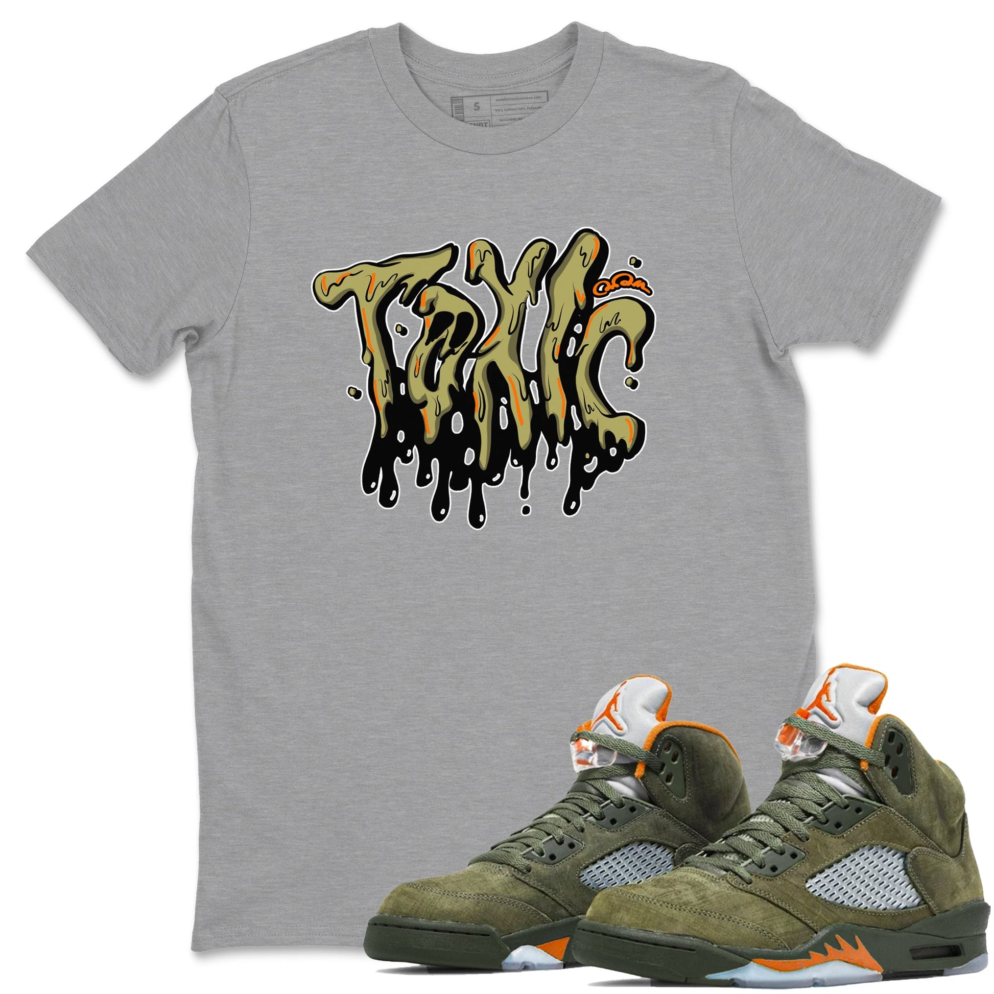 Air Jordan 5 Olive shirt to match jordans Toxic sneaker tees AJ5 Olive SNRT Sneaker Release Tees unisex cotton Heather Grey 1 crew neck shirt
