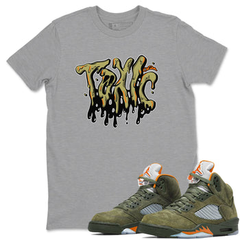 Air Jordan 5 Olive shirt to match jordans Toxic sneaker tees AJ5 Olive SNRT Sneaker Release Tees unisex cotton Heather Grey 1 crew neck shirt