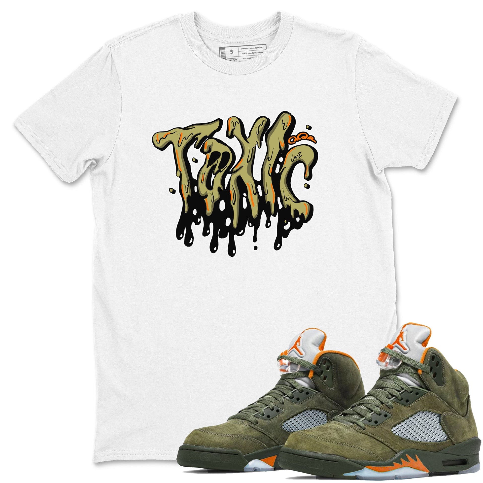 Air Jordan 5 Olive shirt to match jordans Toxic sneaker tees AJ5 Olive SNRT Sneaker Release Tees unisex cotton White 1 crew neck shirt