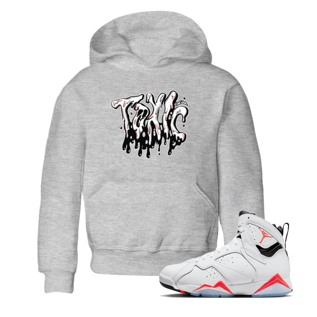 Air Jordan 7 Infrared Sneaker Match Tees Toxic Sneaker Tees AJ7 Infrared Sneaker Release Tees Kids Shirts Heather Grey 1