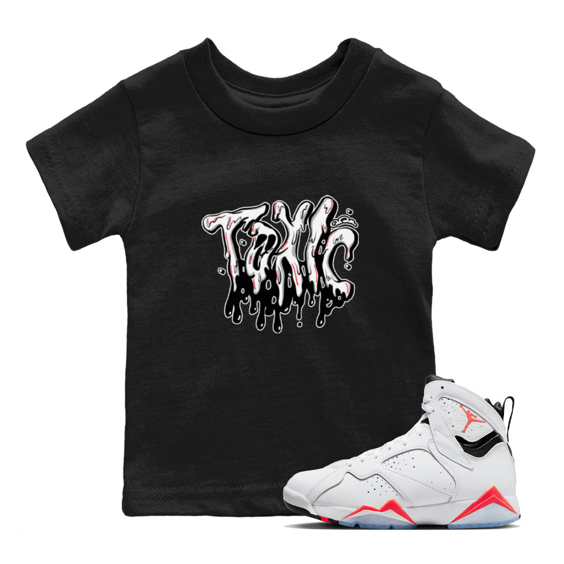 Air Jordan 7 Infrared Sneaker Match Tees Toxic Sneaker Tees AJ7 Infrared Sneaker Release Tees Kids Shirts Black 1
