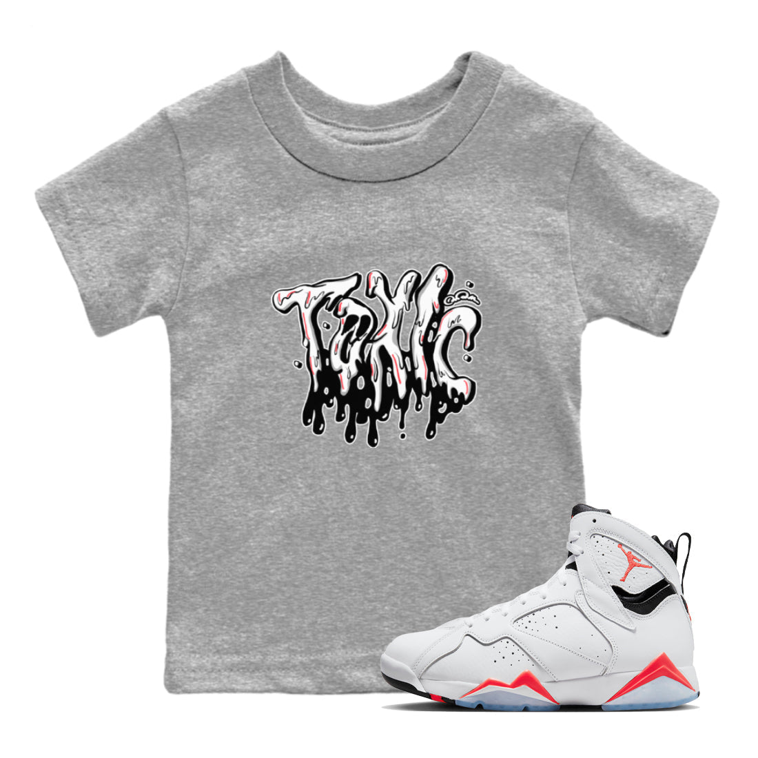 Air Jordan 7 Infrared Sneaker Match Tees Toxic Sneaker Tees AJ7 Infrared Sneaker Release Tees Kids Shirts Heather Grey 1
