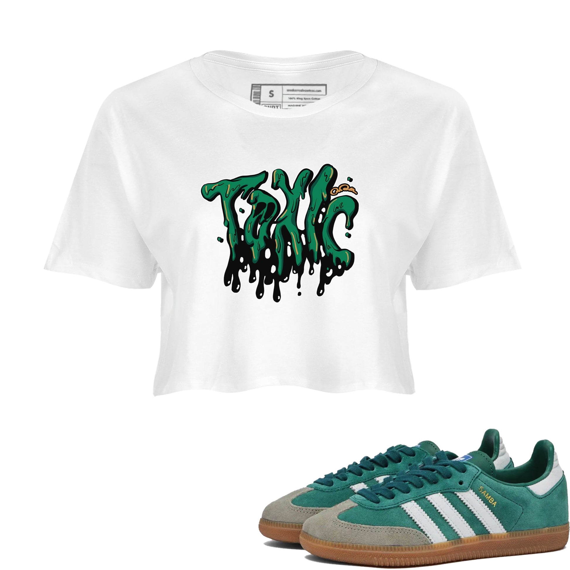 Samba Collegiate Green Gum shirt to match jordans Toxic sneaker tees Adidas Green Gum SNRT Sneaker Release Tees White 1 Crop T-Shirt
