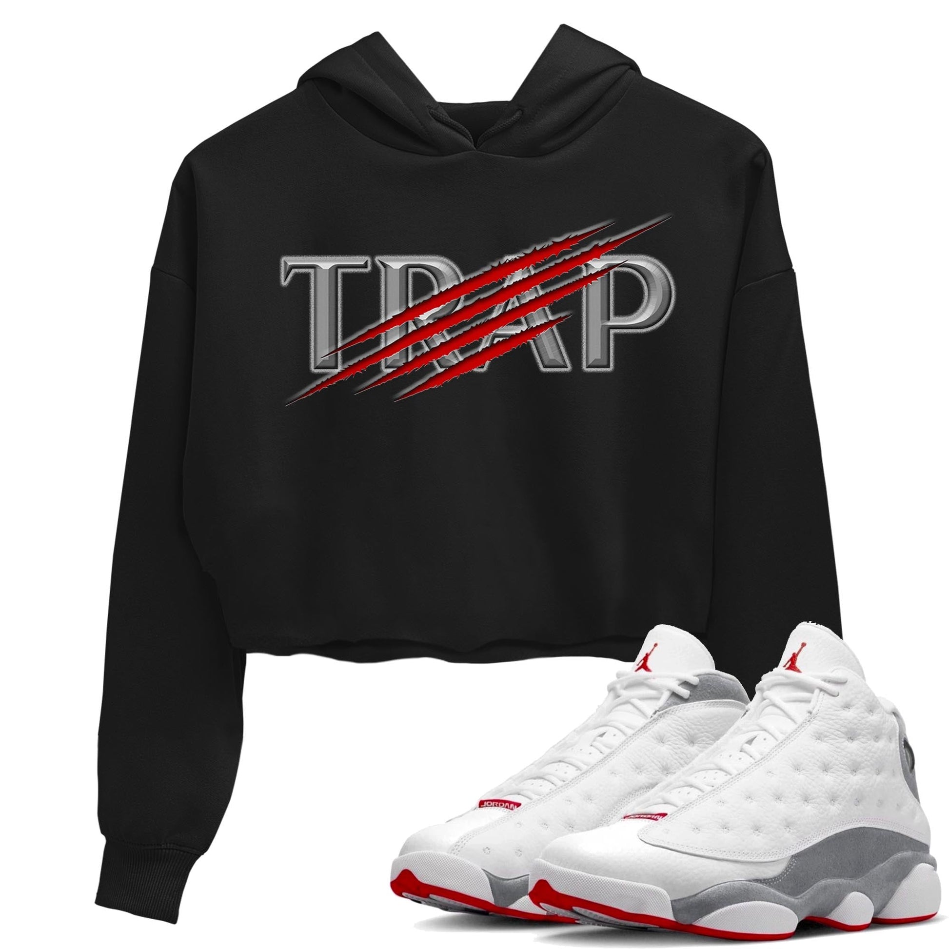 AJ13 Wolf Grey Sneaker Match Tees Trap Sneaker Tees Air Jordan 13 Wolf Grey SNRT Sneaker Release Tees Women's Shirts Black 1