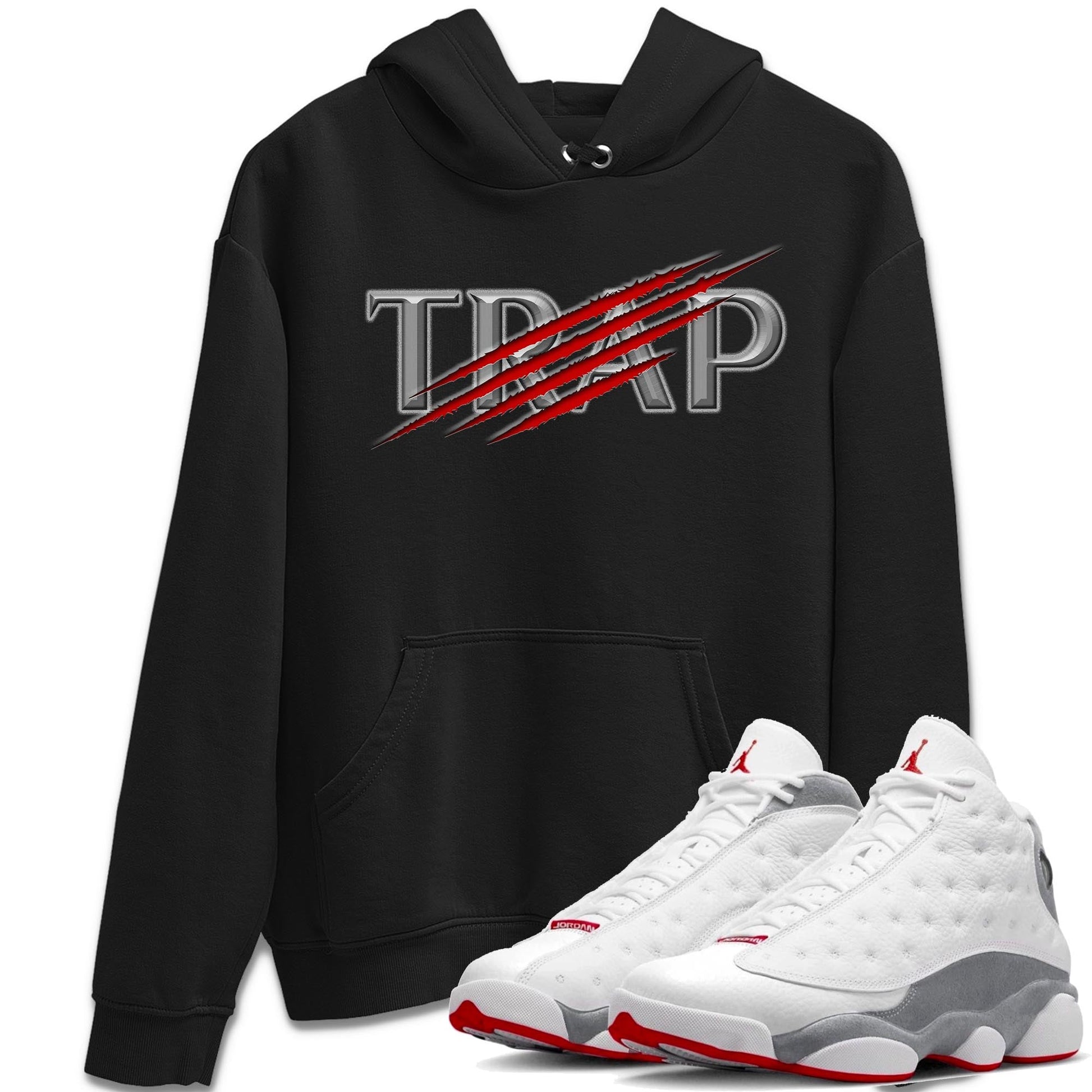 AJ13 Wolf Grey Sneaker Match Tees Trap Sneaker Tees Air Jordan 13 Wolf Grey SNRT Sneaker Release Tees Unisex Shirts Black 1