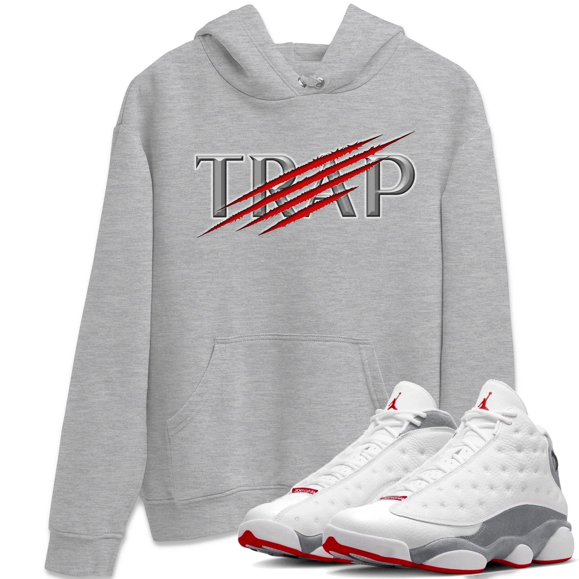 AJ13 Wolf Grey Sneaker Match Tees Trap Sneaker Tees Air Jordan 13 Wolf Grey SNRT Sneaker Release Tees Unisex Shirts Heather Grey 1