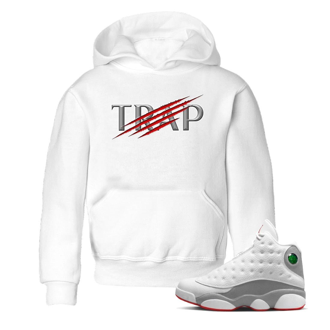 AJ13 Wolf Grey Sneaker Match Tees Trap Sneaker Tees Air Jordan 13 Wolf Grey SNRT Sneaker Release Tees Kids Shirts White 1