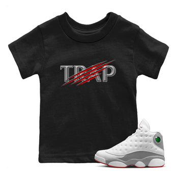 AJ13 Wolf Grey Sneaker Match Tees Trap Sneaker Tees Air Jordan 13 Wolf Grey SNRT Sneaker Release Tees Kids Shirts Black 1