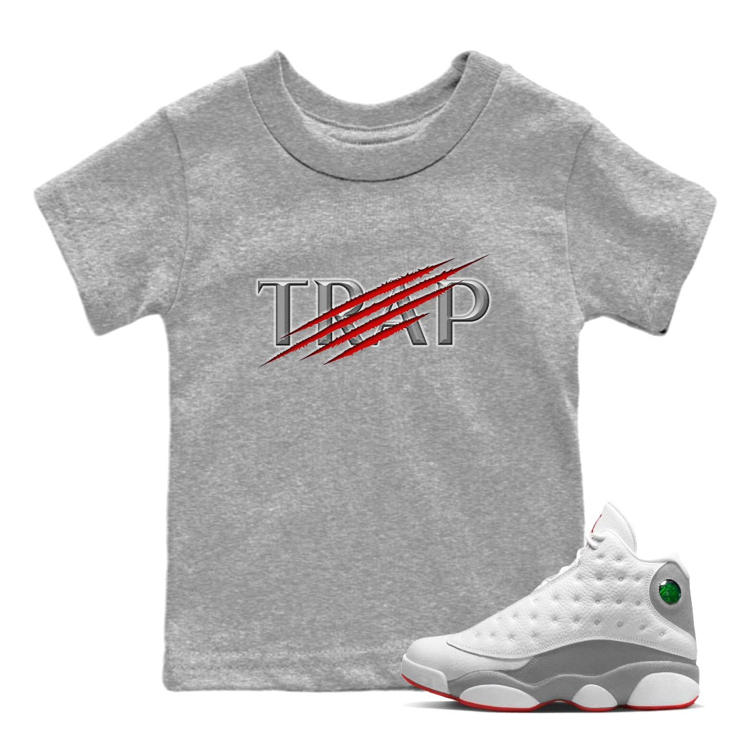 AJ13 Wolf Grey Sneaker Match Tees Trap Sneaker Tees Air Jordan 13 Wolf Grey SNRT Sneaker Release Tees Kids Shirts Heather Grey 1