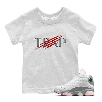 AJ13 Wolf Grey Sneaker Match Tees Trap Sneaker Tees Air Jordan 13 Wolf Grey SNRT Sneaker Release Tees Kids Shirts White 1