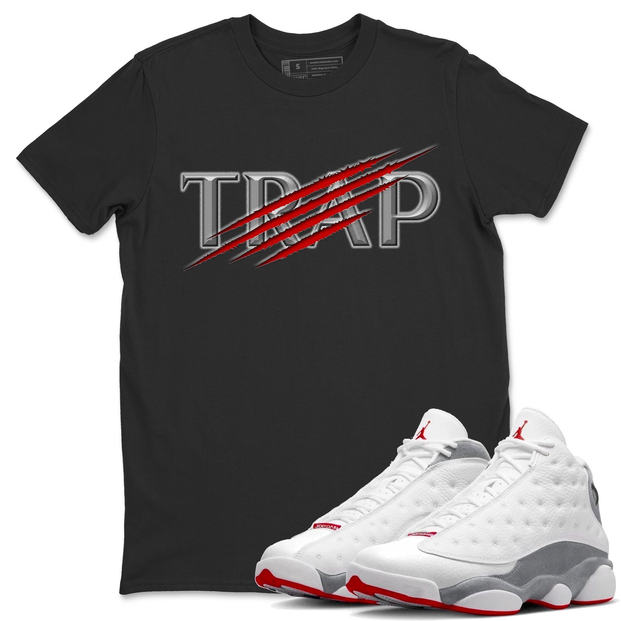 AJ13 Wolf Grey Sneaker Match Tees Trap Sneaker Tees Air Jordan 13 Wolf Grey SNRT Sneaker Release Tees Unisex Shirts Black 1