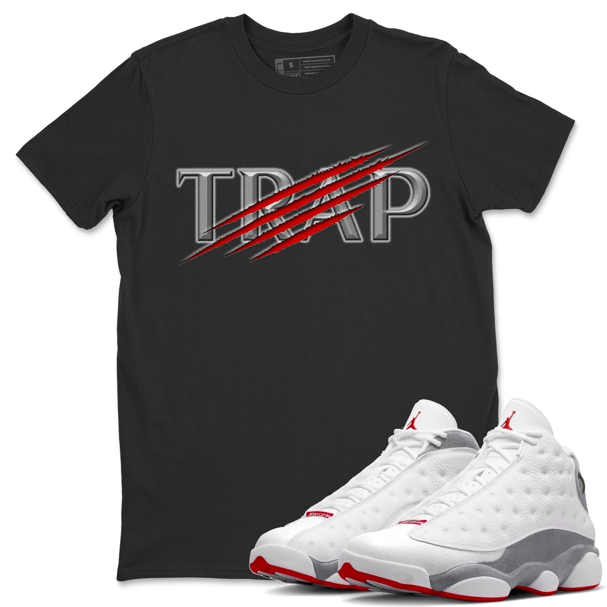 AJ13 Wolf Grey Sneaker Match Tees Trap Sneaker Tees Air Jordan 13 Wolf Grey SNRT Sneaker Release Tees Unisex Shirts Black 1
