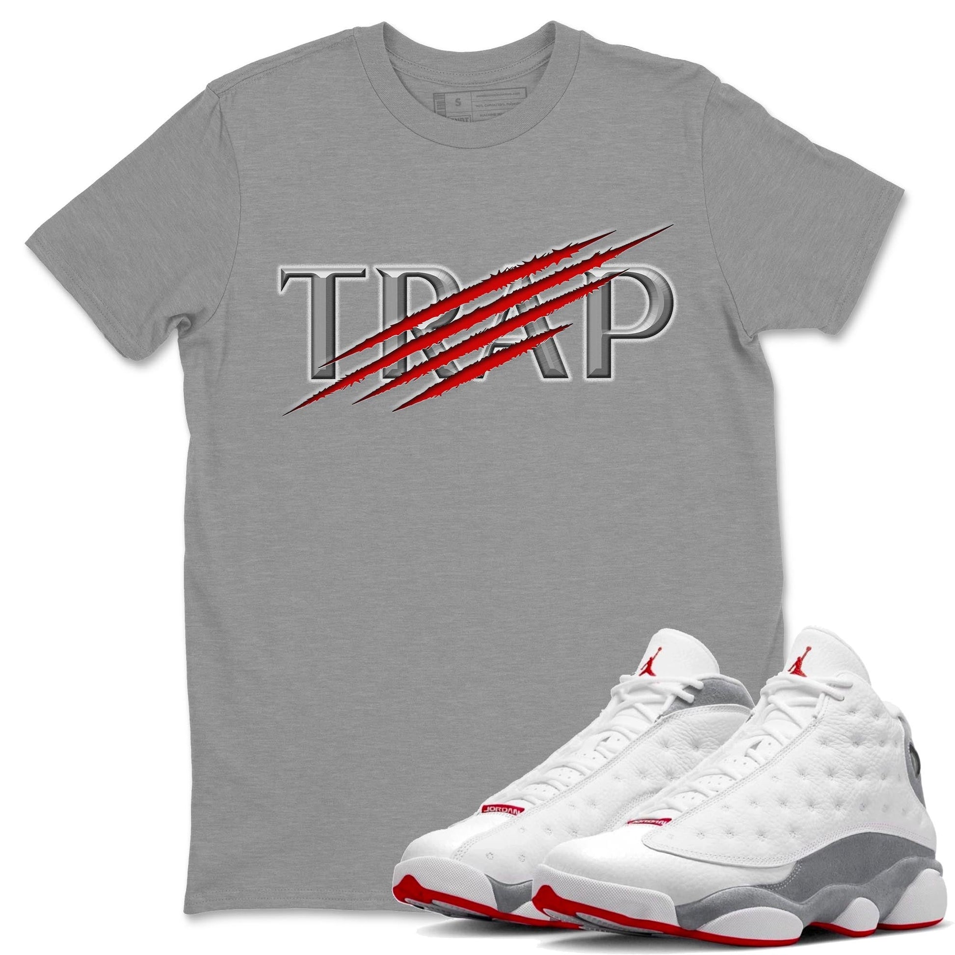 AJ13 Wolf Grey Sneaker Match Tees Trap Sneaker Tees Air Jordan 13 Wolf Grey SNRT Sneaker Release Tees Unisex Shirts Heather Grey 1