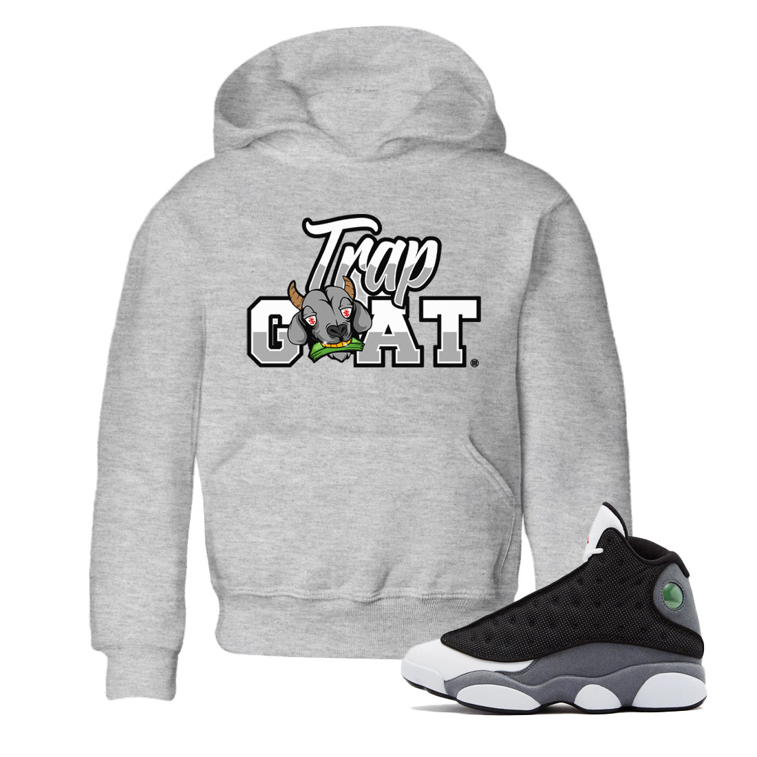 Air Jordan 13 Black Flint Sneaker Match Tees Trap Goat Sneaker Tees Air Jordan 13 Black Flint Sneaker Release Tees Kids Shirts Heather Grey 1