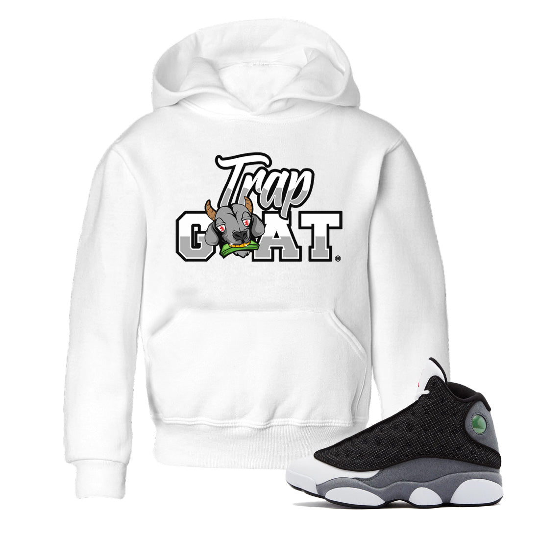 Air Jordan 13 Black Flint Sneaker Match Tees Trap Goat Sneaker Tees Air Jordan 13 Black Flint Sneaker Release Tees Kids Shirts White 1