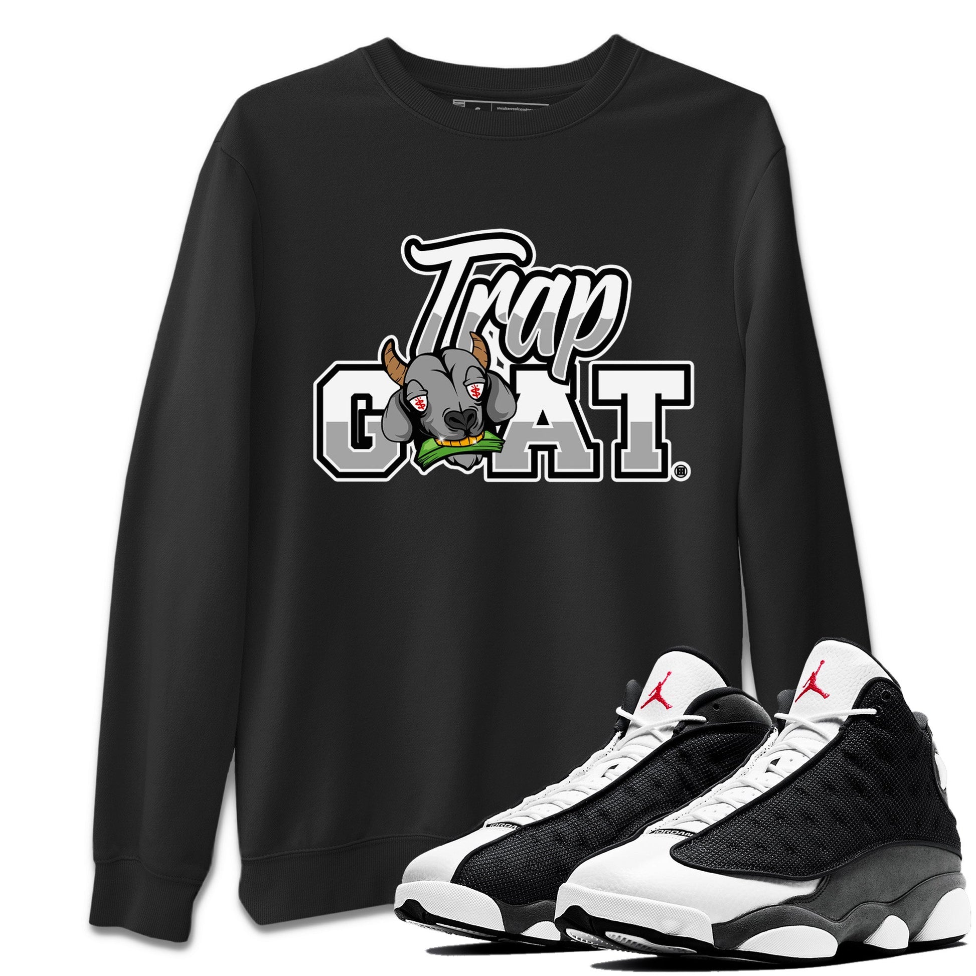 Air Jordan 13 Black Flint Sneaker Match Tees Trap Goat Sneaker Tees Air Jordan 13 Black Flint Sneaker Release Tees Unisex Shirts Black 1