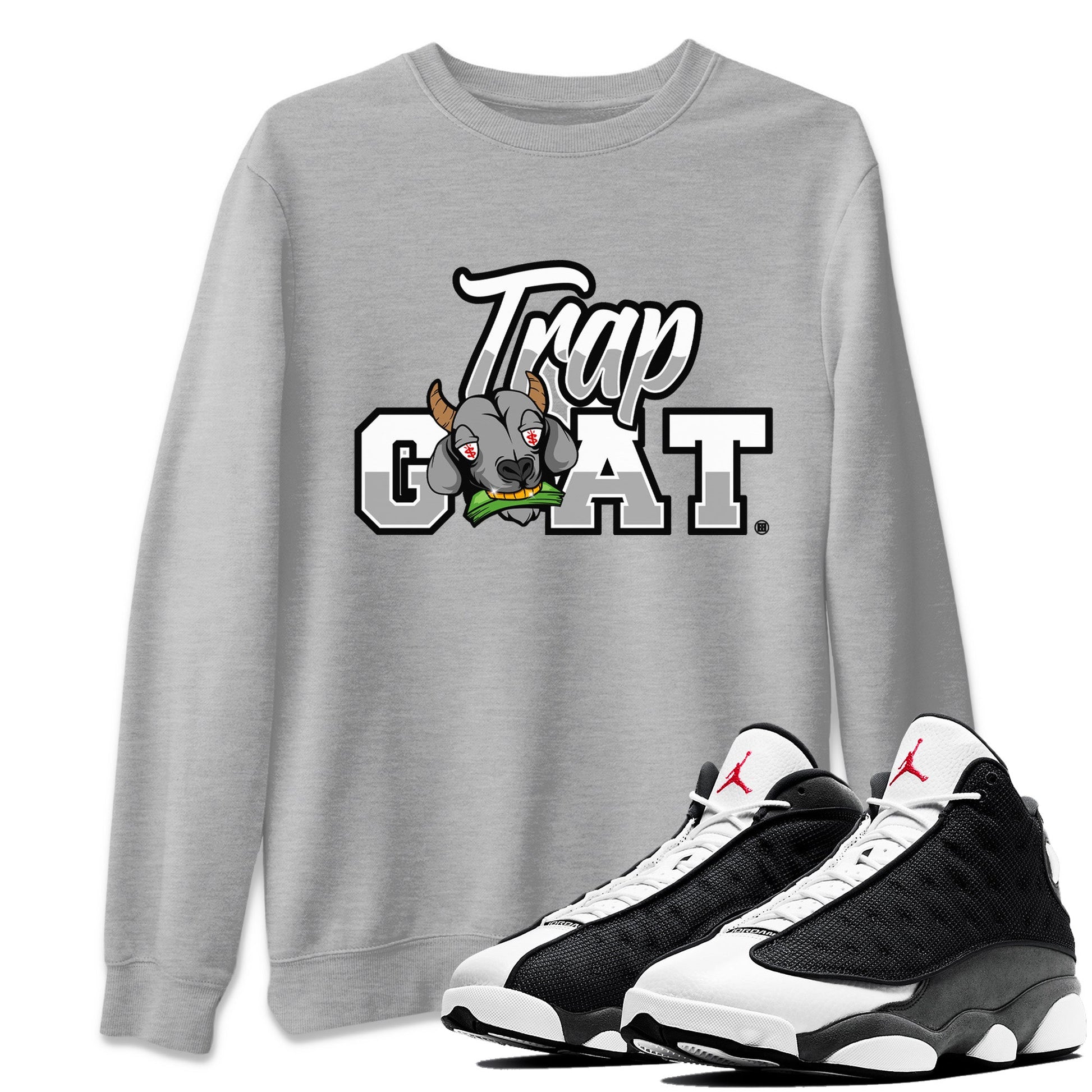 Air Jordan 13 Black Flint Sneaker Match Tees Trap Goat Sneaker Tees Air Jordan 13 Black Flint Sneaker Release Tees Unisex Shirts Heather Grey 1