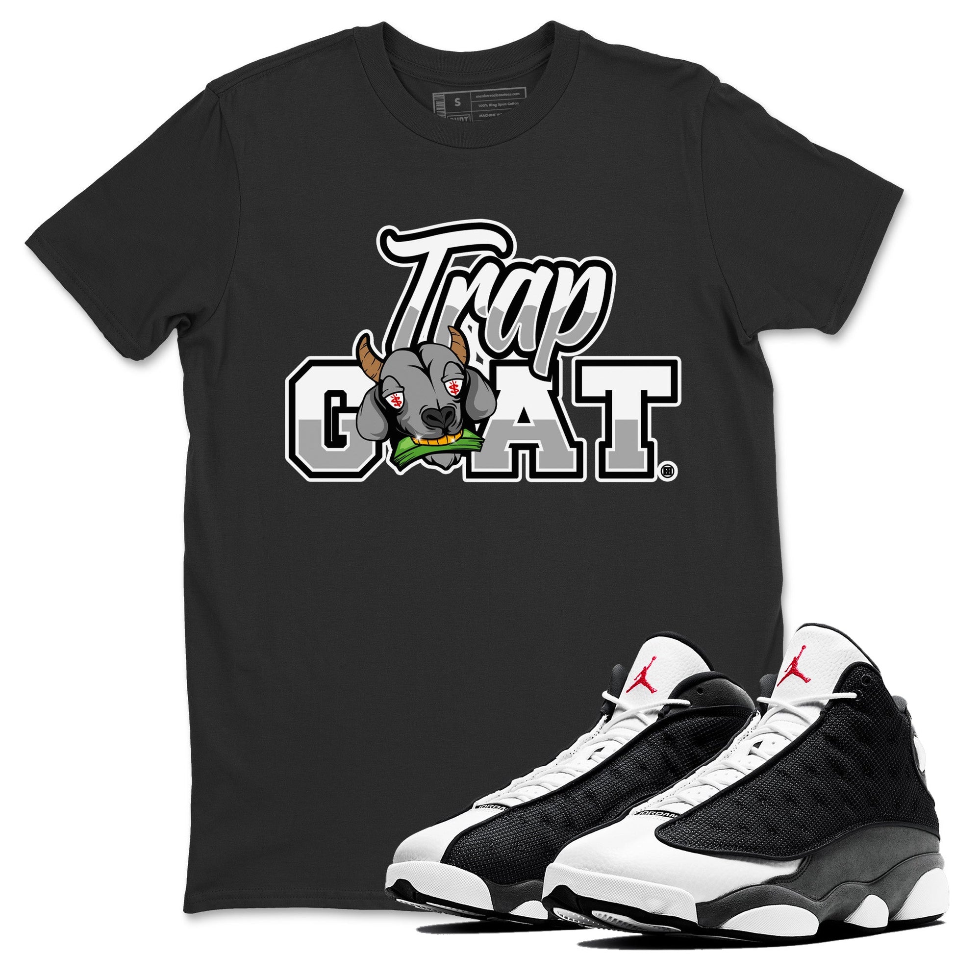 Air Jordan 13 Black Flint Sneaker Match Tees Trap Goat Sneaker Tees Air Jordan 13 Black Flint Sneaker Release Tees Unisex Shirts Black 1