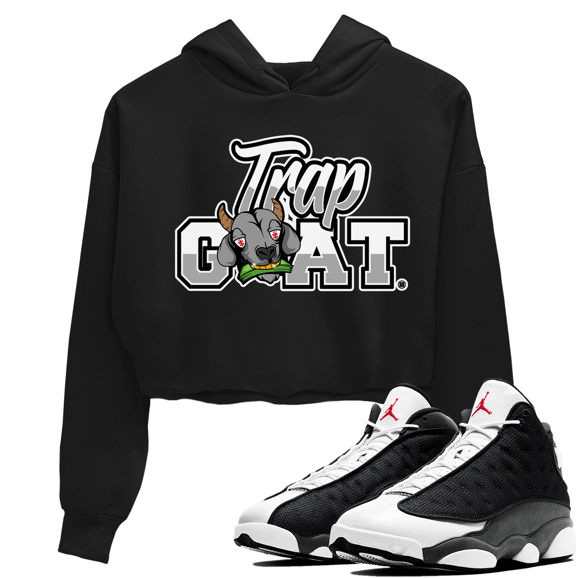 Air Jordan 13 Black Flint Sneaker Match Tees Trap Goat Sneaker Tees Air Jordan 13 Black Flint Sneaker Release Tees Women's Shirts Black 1