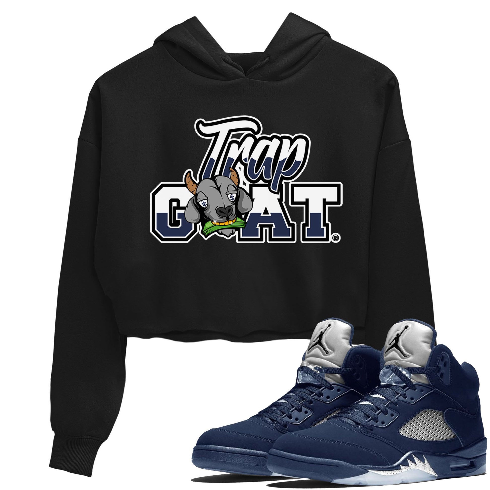 Jordan 5 Retro Midnight Navy shirt to match jordans Trap Goat sneaker tees Air Jordan 5 Midnight Navy SNRT Sneaker Release Tees Black 1 Crop T-Shirt