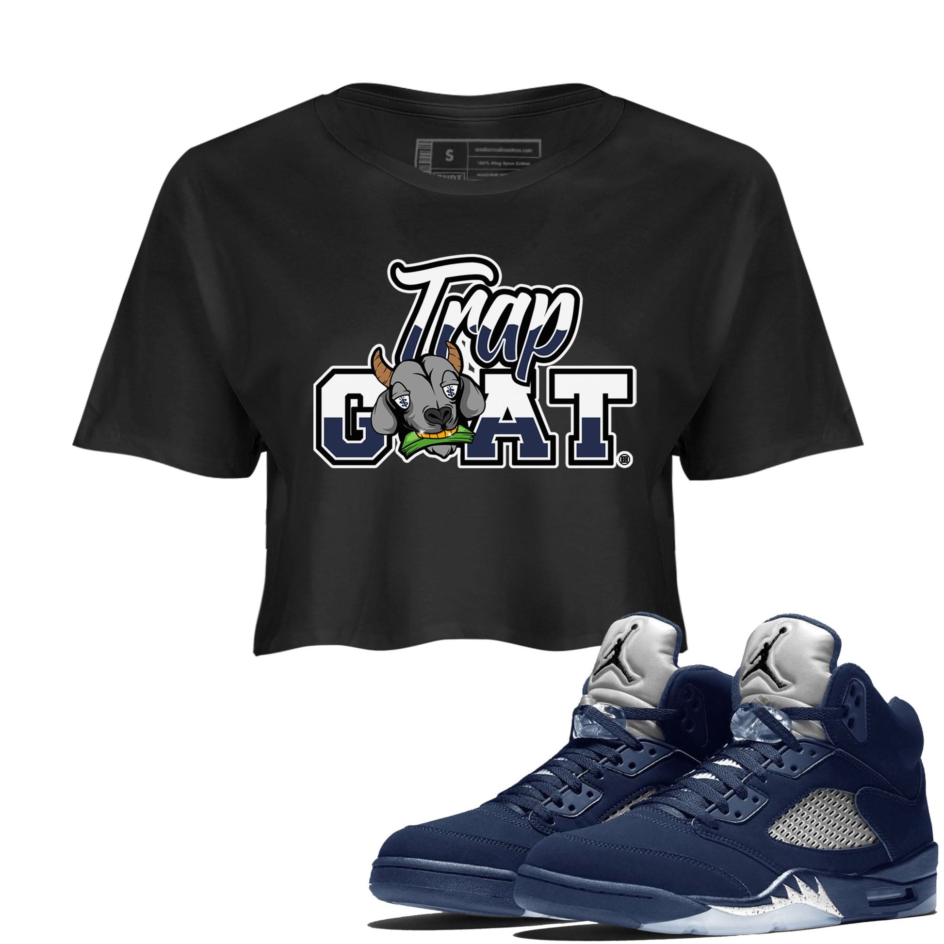 Jordan 5 Retro Midnight Navy shirt to match jordans Trap Goat sneaker tees Air Jordan 5 Midnight Navy SNRT Sneaker Release Tees Black 1 Crop T-Shirt