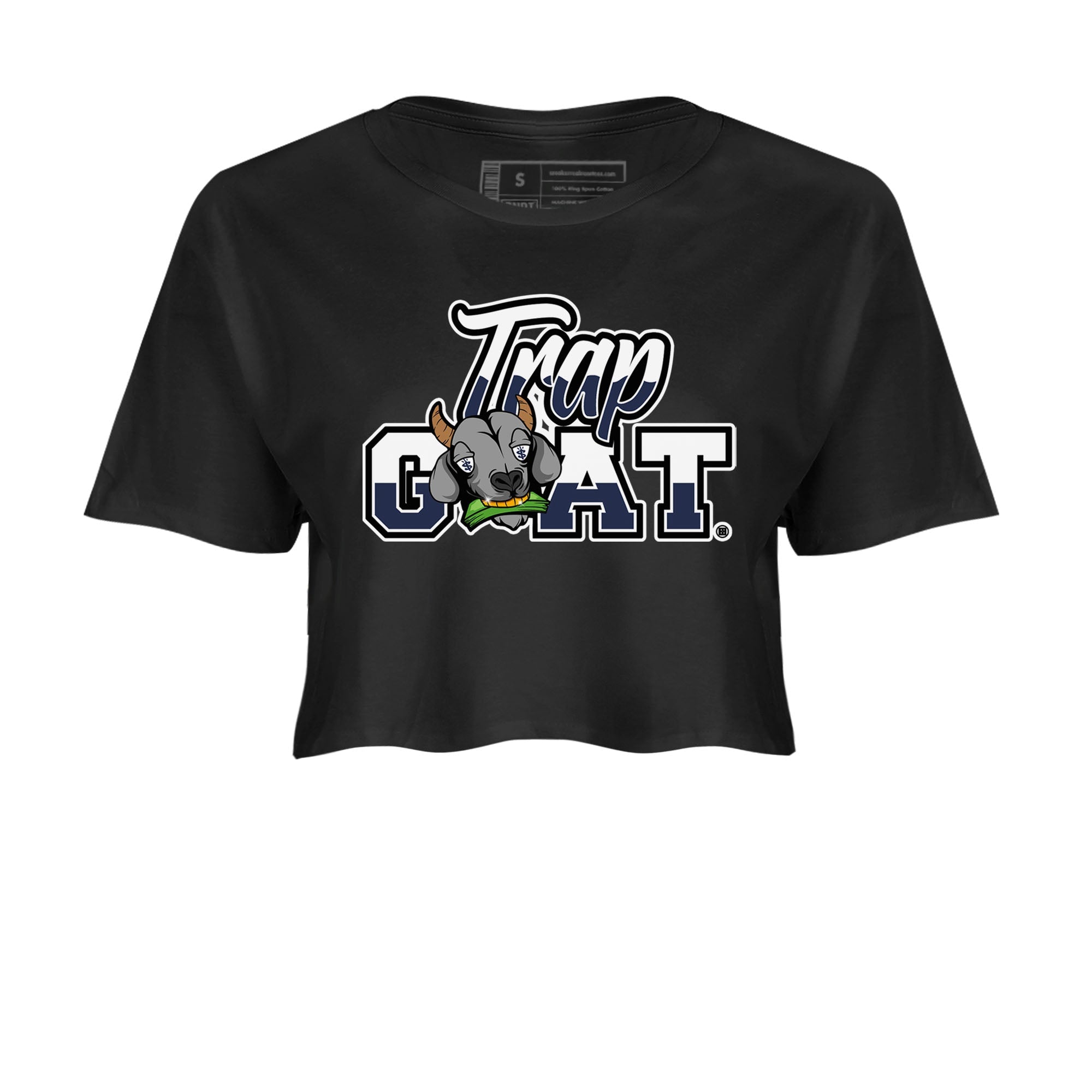 Jordan 5 Retro Midnight Navy shirt to match jordans Trap Goat sneaker tees Air Jordan 5 Midnight Navy SNRT Sneaker Release Tees Black 2 Crop T-Shirt