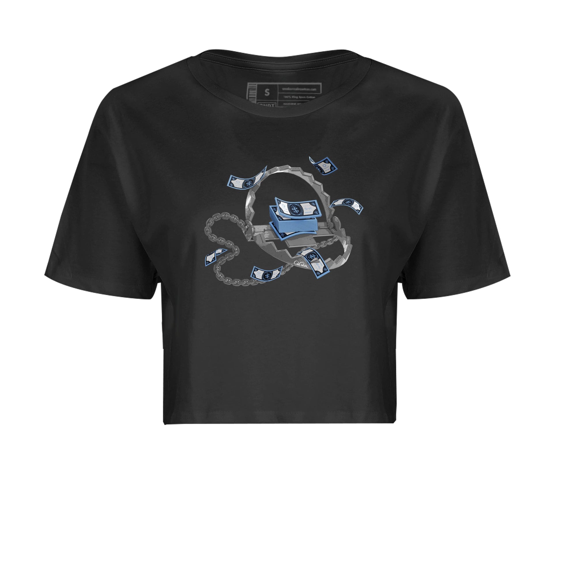 Air Jordan 1 Retro High OG UNC Toe Shirt to match Jordans Trap Money Sneaker Tees AJ1 UNC Toe SNRT Sneaker Release Tees Crop T-Shirts Black 2