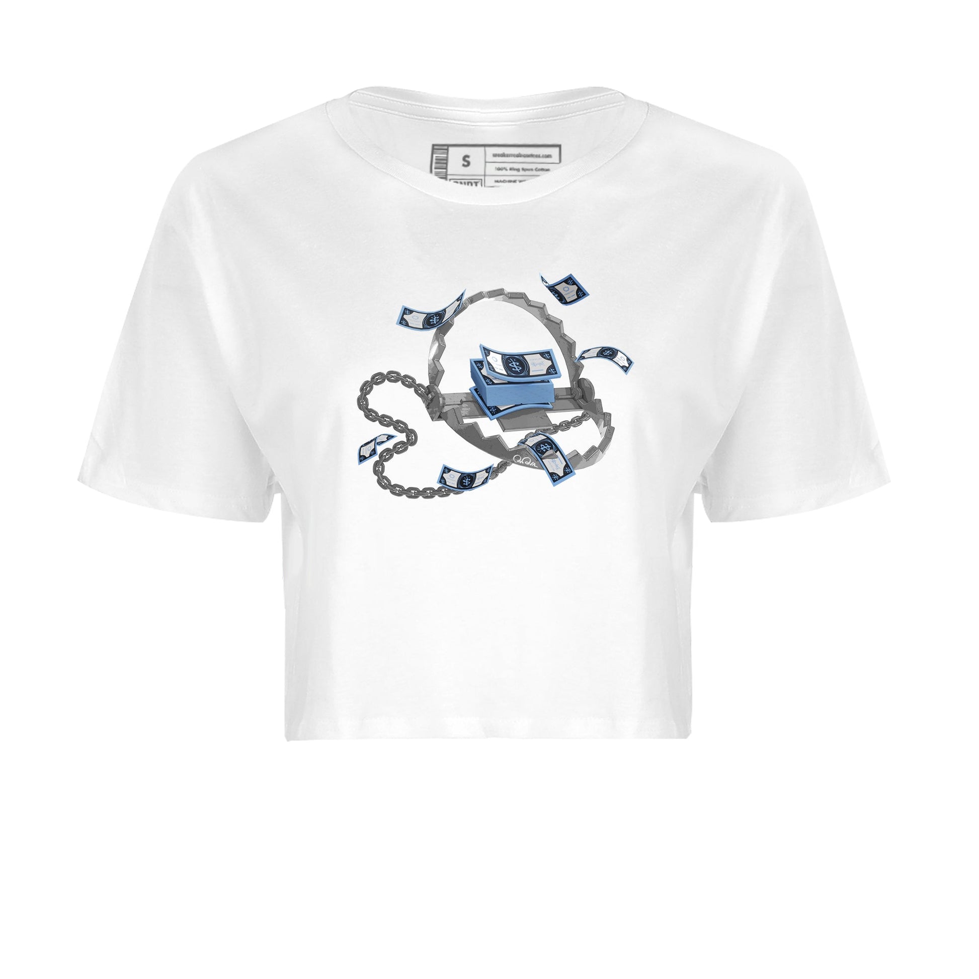 Air Jordan 1 Retro High OG UNC Toe Shirt to match Jordans Trap Money Sneaker Tees AJ1 UNC Toe SNRT Sneaker Release Tees Crop T-Shirts White 2