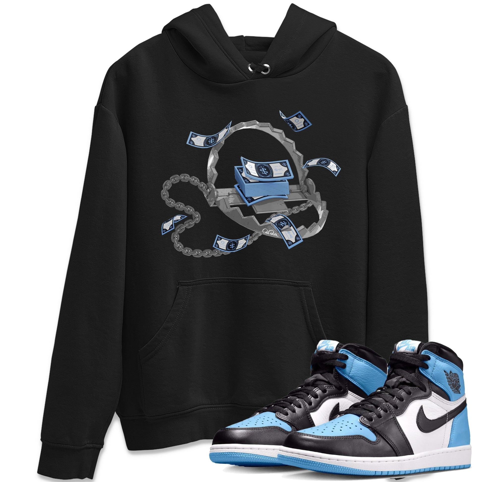 Air Jordan 1 Retro High OG UNC Toe Shirt to match Jordans Trap Money Sneaker Tees AJ1 UNC Toe SNRT Sneaker Release Tees Crew Neck T-Shirts Black 1