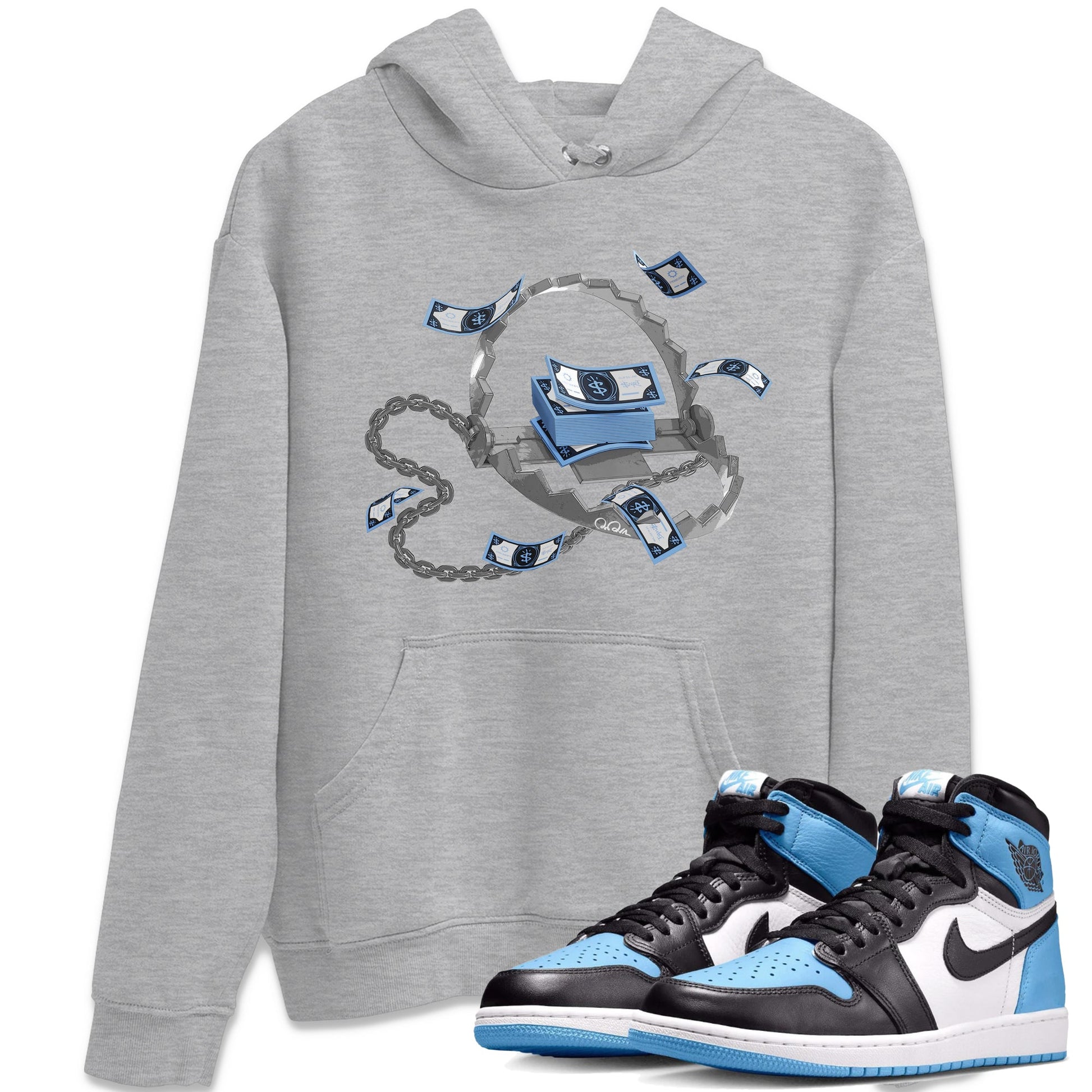 Air Jordan 1 Retro High OG UNC Toe Shirt to match Jordans Trap Money Sneaker Tees AJ1 UNC Toe SNRT Sneaker Release Tees Crew Neck T-Shirts Heather Grey 1