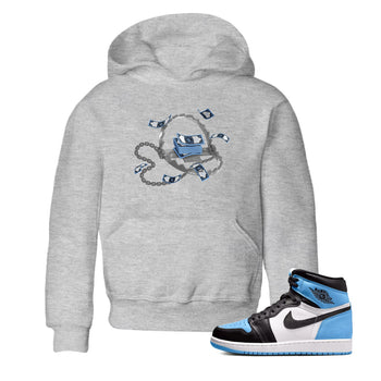 Air Jordan 1 Retro High OG UNC Toe Shirt to match Jordans Trap Money Sneaker Tees AJ1 UNC Toe SNRT Sneaker Release Tees Kids and Baby Tees Heather Grey 1