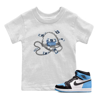 Air Jordan 1 Retro High OG UNC Toe Shirt to match Jordans Trap Money Sneaker Tees AJ1 UNC Toe SNRT Sneaker Release Tees Kids and Baby Tees White 1