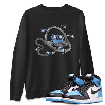 Air Jordan 1 Retro High OG UNC Toe Shirt to match Jordans Trap Money Sneaker Tees AJ1 UNC Toe SNRT Sneaker Release Tees Crew Neck T-Shirts Black 1