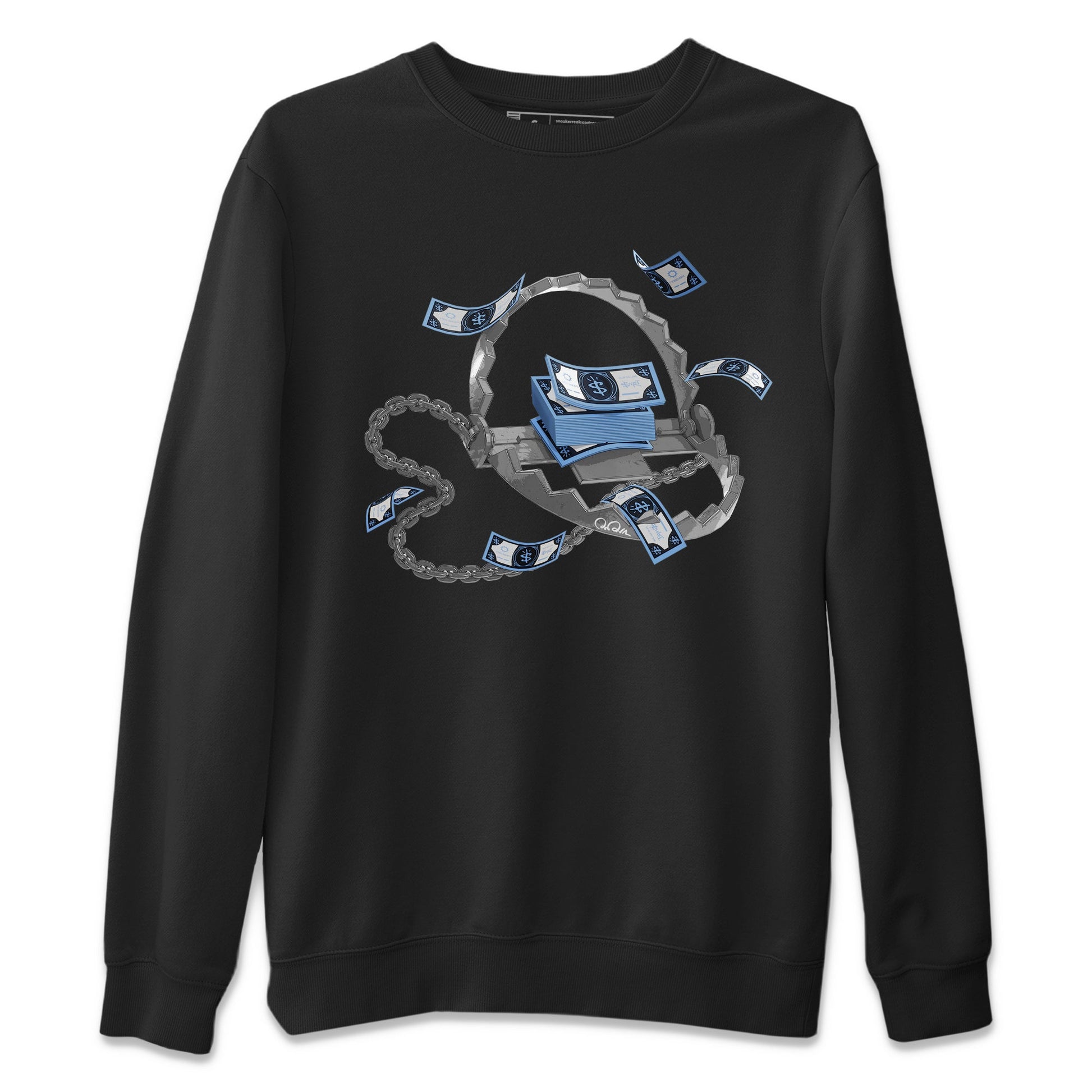 Air Jordan 1 Retro High OG UNC Toe Shirt to match Jordans Trap Money Sneaker Tees AJ1 UNC Toe SNRT Sneaker Release Tees Crew Neck T-Shirts Black 2