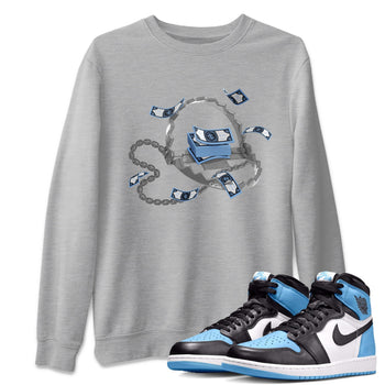 Air Jordan 1 Retro High OG UNC Toe Shirt to match Jordans Trap Money Sneaker Tees AJ1 UNC Toe SNRT Sneaker Release Tees Crew Neck T-Shirts Heather Grey 1