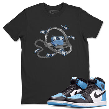 Air Jordan 1 Retro High OG UNC Toe Shirt to match Jordans Trap Money Sneaker Tees AJ1 UNC Toe SNRT Sneaker Release Tees Crew Neck T-Shirts Black 1
