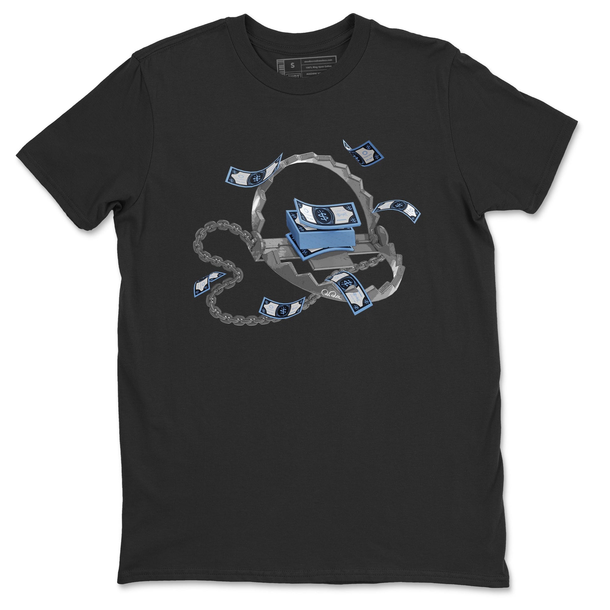 Air Jordan 1 Retro High OG UNC Toe Shirt to match Jordans Trap Money Sneaker Tees AJ1 UNC Toe SNRT Sneaker Release Tees Crew Neck T-Shirts Black 2