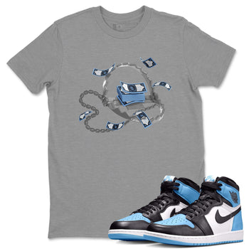 Air Jordan 1 Retro High OG UNC Toe Shirt to match Jordans Trap Money Sneaker Tees AJ1 UNC Toe SNRT Sneaker Release Tees Crew Neck T-Shirts Heather Grey 1