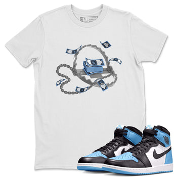 Air Jordan 1 Retro High OG UNC Toe Shirt to match Jordans Trap Money Sneaker Tees AJ1 UNC Toe SNRT Sneaker Release Tees Crew Neck T-Shirts White 1