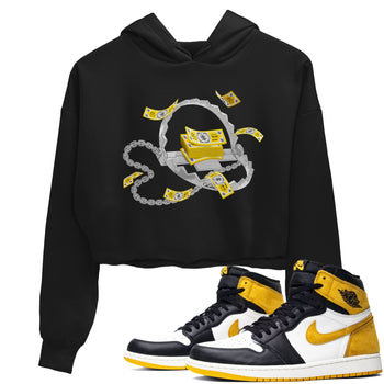 Air Jordan 1 Yellow Ochre shirt to match jordans Trap Money sneaker tees AJ1 Yellow Ochre SNRT Sneaker Release Tees Black 1 crop length shirt