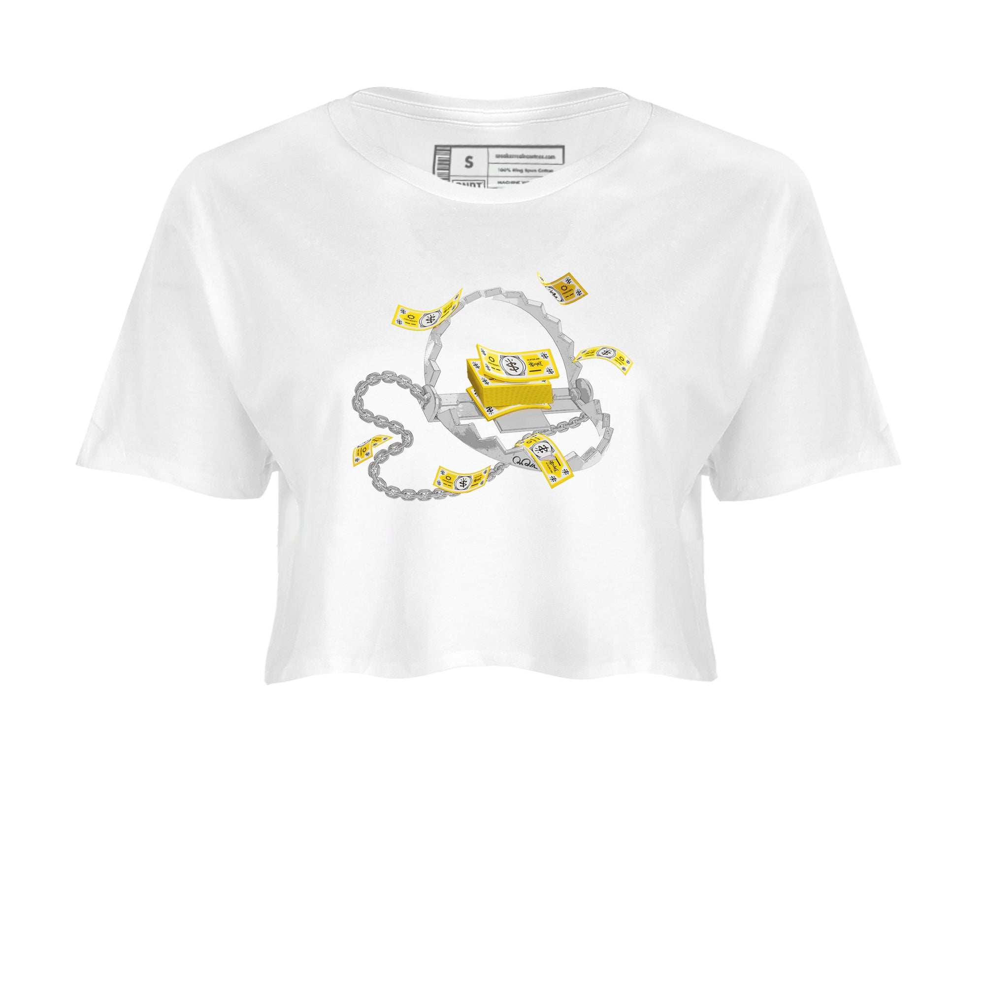 Air Jordan 1 Yellow Ochre shirt to match jordans Trap Money sneaker tees AJ1 Yellow Ochre SNRT Sneaker Release Tees White 2 crop length shirt