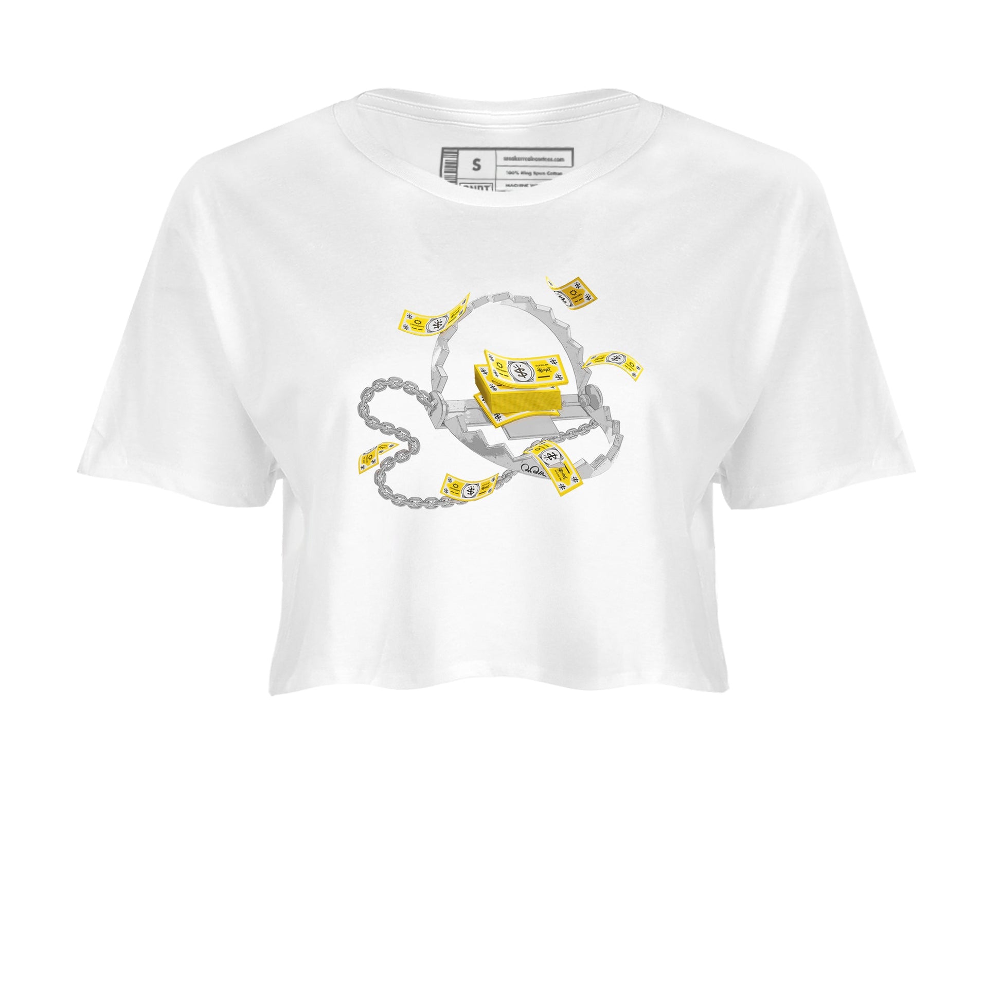 Air Jordan 1 Yellow Ochre shirt to match jordans Trap Money sneaker tees AJ1 Yellow Ochre SNRT Sneaker Release Tees White 2 crop length shirt