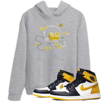 Air Jordan 1 Yellow Ochre shirt to match jordans Trap Money sneaker tees AJ1 Yellow Ochre SNRT Sneaker Release Tees unisex cotton Heather Grey 1 crew neck shirt